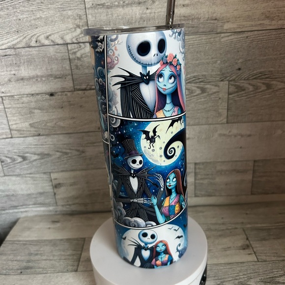 Handmade Other - Blue and Black 20oz Character Tumbler Inspired by Jack and Sally